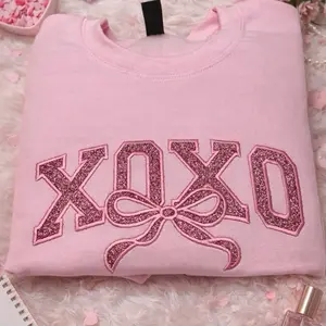 XOXO Gildan Light Pink Crewneck Embroidered Rhinestones Fashionable Comfortable