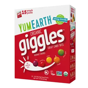 YumEarth Organic Giggles Chewy Candy – Allergy Friendly, No Artificial Dyes, Non GMO, Gluten Free, Fruit Flavored, Vegan Candy Snacks 0.5 oz (Box of 15)​