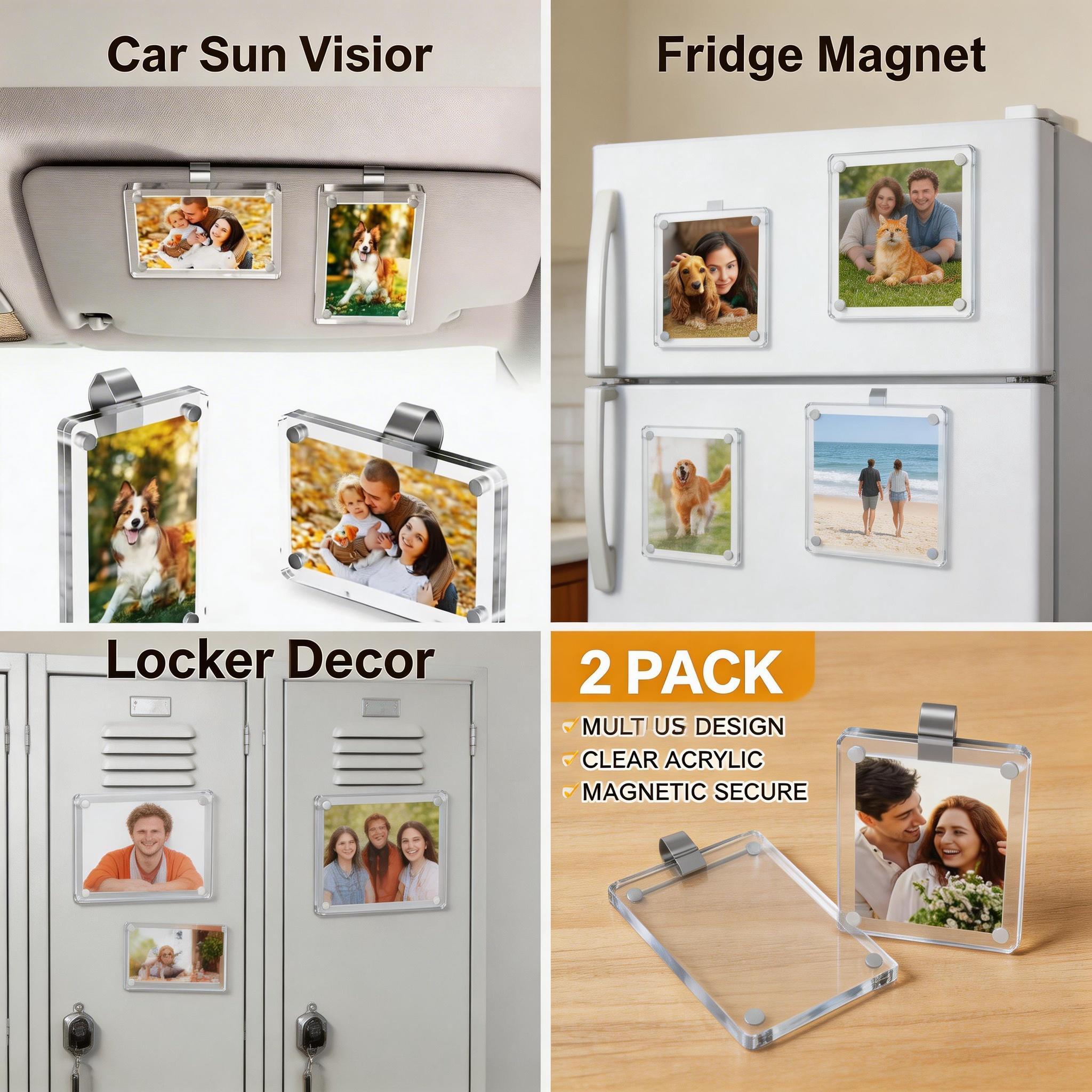 CarSun Visor Photo Clips 2 Pack - Magnetic Acrylic Snap Clips for 3.5x2.3 Inch Photos DIY Customizable Car Decor Universal Fit for All Cars Perfect Gift for Couples Family & Pet Memorabilia