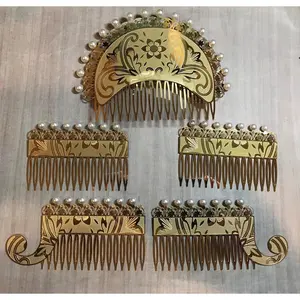 Panamanian Headcombs Peinetas Set White Pearls Gold01