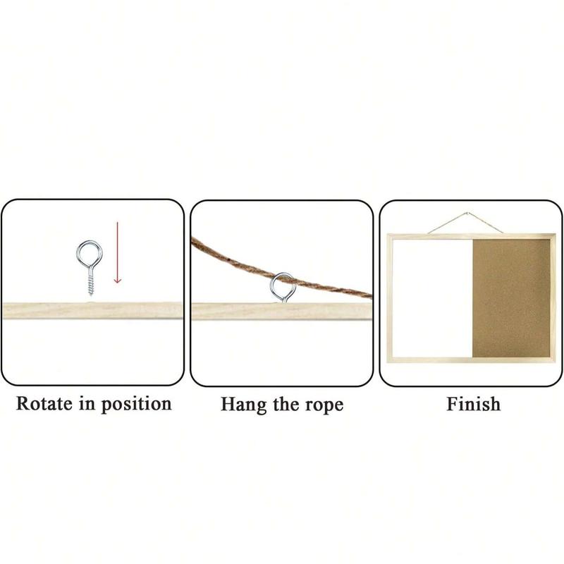 1pc Half Cork Board Half Whiteboard Bulletin Board, Pine Wood Frame, Classic Color, Hanging Multifunctional Design for School Office Home