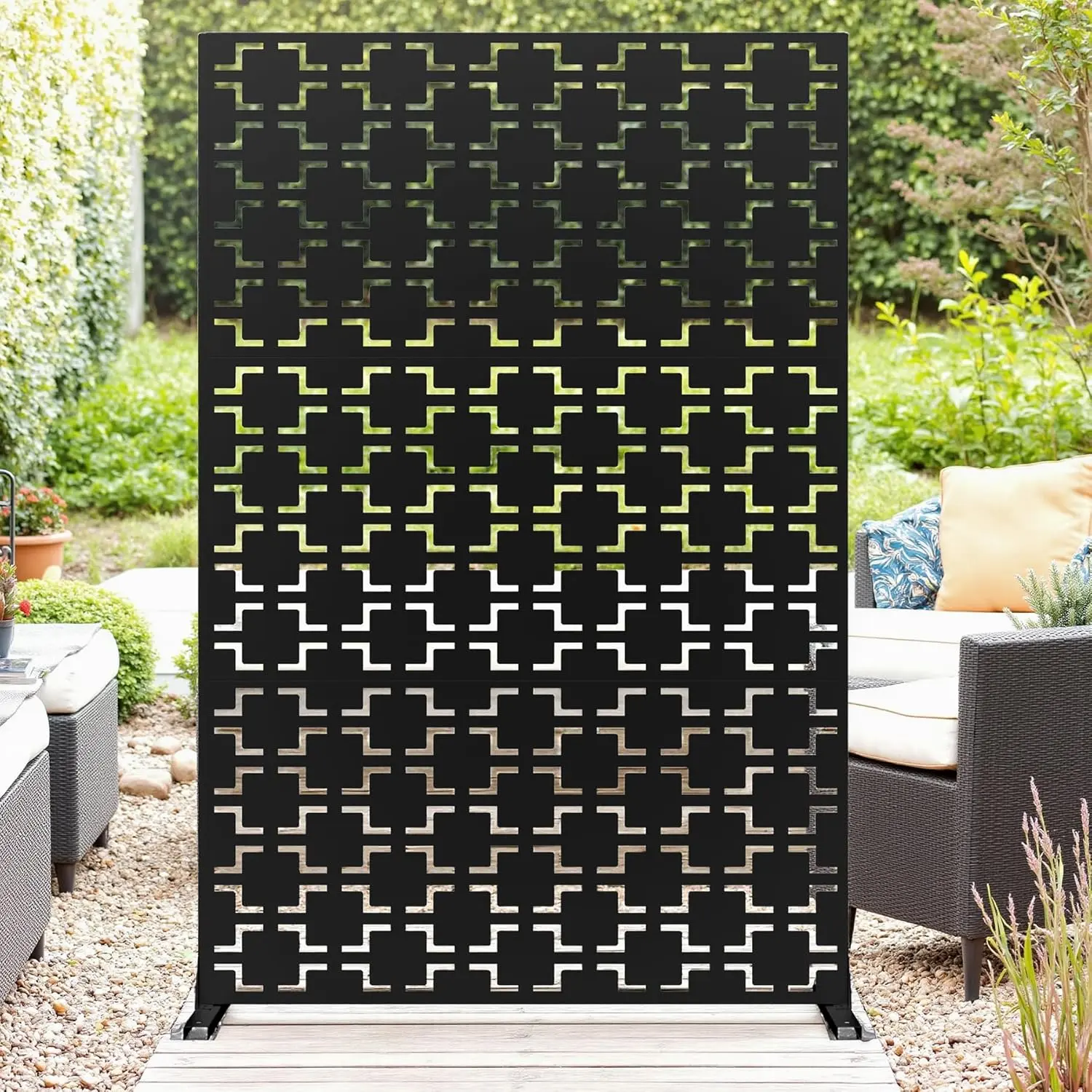 72" H x 47" W Metal Outdoor Privacy Screen, Outdoor Freestanding Screen Panels for Patio Lawn Deck Balcony, 3 Panels Decorative Privacy Fence