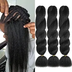 Kinky straight Vixen Crochet Bundles crochet hair 18inch Natural Black Yaki Premium Synthetic Fibers for black women Hair Extension (1#, 18inch(pack of 3)