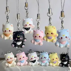 1-6PC New Fashion Cartoon Small Cat Cute Keychain Phone Chain Resin Keyring Bag Pendant Couple Key Chain Gifts Women for Jewelry #DDF