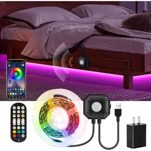Motion Activated Under Bed Lights,9.8ft Motion Sensor LED Light Strip with Remote Control,5050 RGB LED Night Lights with Automatic Shut Off Timer for Indoor,Bed,Wardrobe, Cabinet,Corridor,Stair Decor