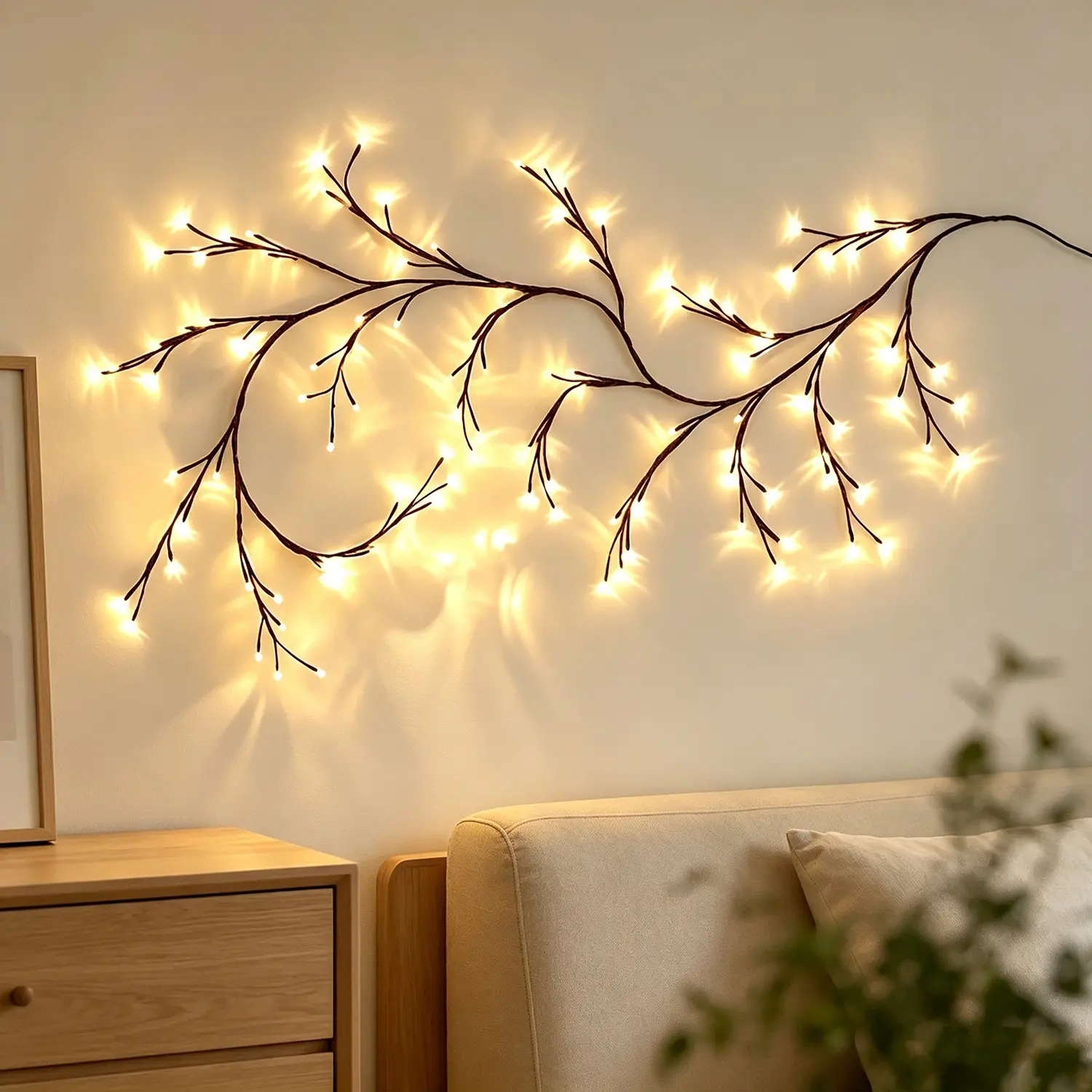 Lighted Willow Vine Branch Lights with Remote Control, 144 LED Flexible Garland Tree Branch Wall Lamp, 8 Modes Dimmable Warm Glowing Aesthetic Decor for Bedroom, Home Room & Holiday