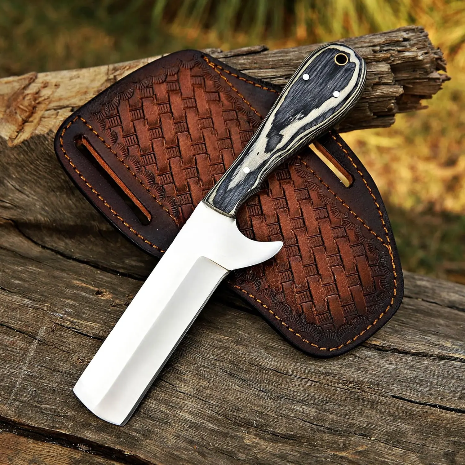 Handmade D2 Steel Bull Cutter knife Full Tang Fixed Blade Hunting Knive with sheath and Pakkawood for skinning camping and outdoor Gifts for men