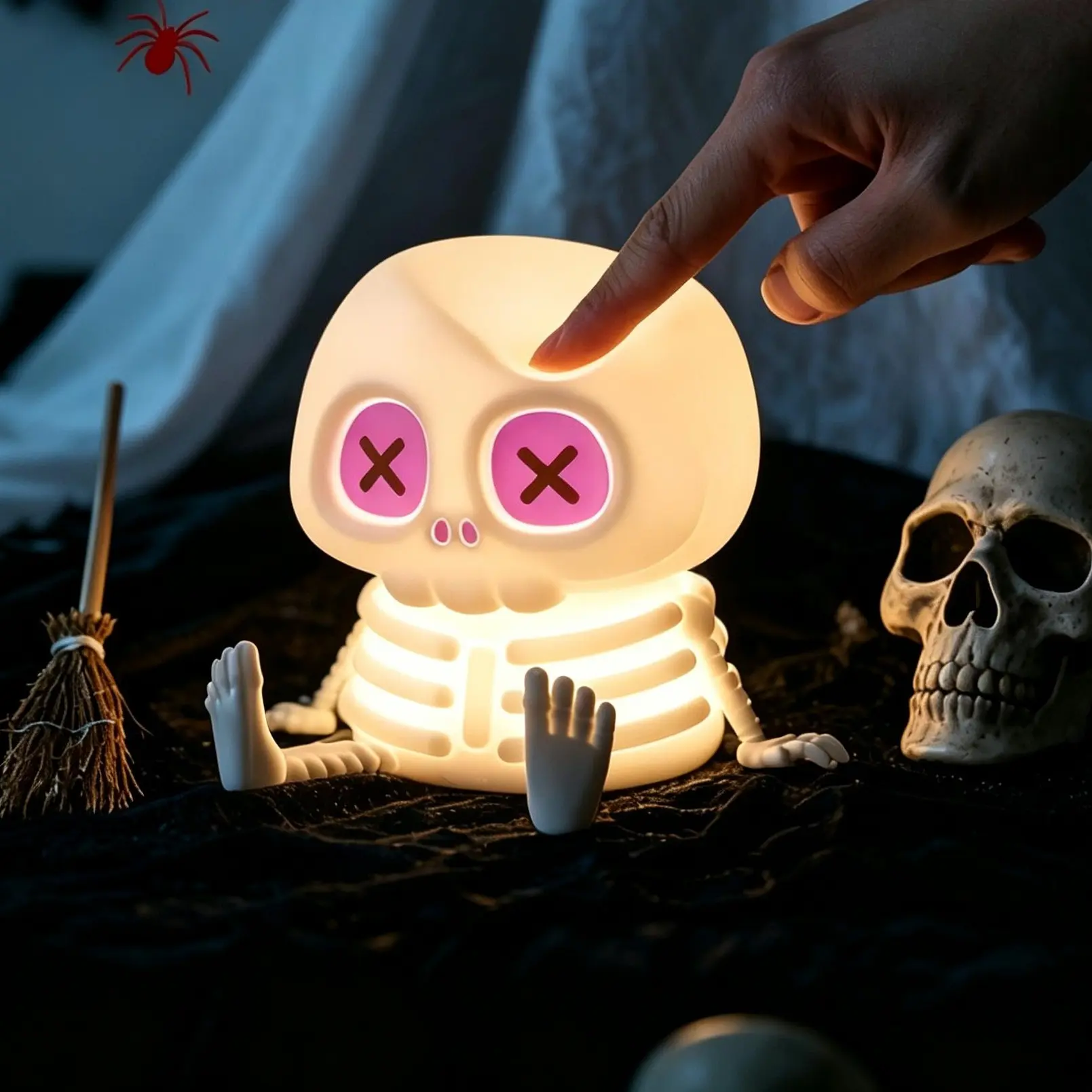 3Modes Color Changing Soft Squishy Skeleton Lamp Skull Halloween Decor Gift Kids Night Light Toy Safe Silicone Cool Cute Indoor Decoration Desk Lamp