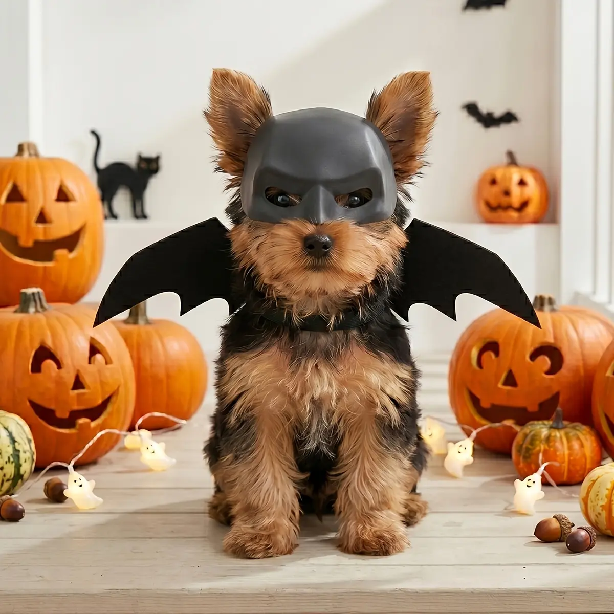 2-Pack Halloween Pet Bat Wings & Mask Set, Black Bat Costume for Cats & Small Dogs, Party Cosplay Outfit, Cute Dress-Up Accessory for Halloween Parties, Christmas and Pet Holiday Decor Chest Harness Handmade Bat-Hat Ghost