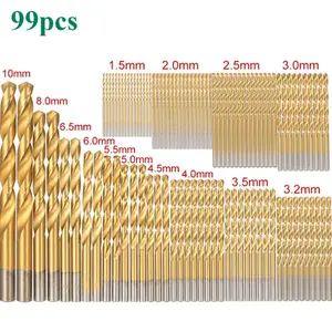 99-piece titanium-coated twist drill set, multi-functional high-speed steel drill bits, universal drilling tools for metal and woodworking
