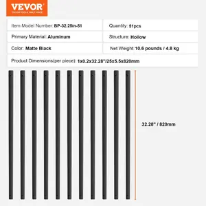 VEVOR 61 Pack Deck Balusters, 36 in Galvanized Steel Railing Spindles, Hollow Rectangle Metal Decking Stair Balusters with Pre-Drilled Hole, End Caps, Screws, for Deck, Porch Stair Railing, Black