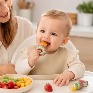 Baby Fruit Feeder Pacifier for Teething Toddlers & Infants | Silicone Fresh Food Feeder with Push Feed Design | BPA-Free Self Feeding Teether Toy | Easy Clean & Sterilizable Dinosaur Baby Feeder for Safe Weaning
