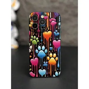 Heart, Cat, Paw Print Colorful Pattern Simple Anti-Drop Thick Protective Phone Case, Compatible With  15 XR/7/8,  15 Pro Max/12 Pro Max/13 Pro Max/14 Pro Max, 13, 14, 11, 12P, 14, P11, Soft Shell P12, Anti-Drop XS, XR/78P