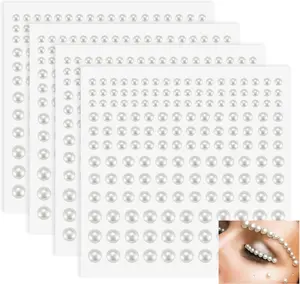 660pcs Self Adhesive Pearl Stickers Flat Back Pearls for Craft Hair Face Makeup Nail Cell Phone Scrapbooking Decor, 4 Size 3mm/4mm/5mm/6mm (White)