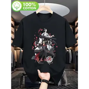 Men's Anime-Themed T-Shirt (The Untamed / Mo Dao Zu Shi Print) — Quick-Drying, Breathable, Loose-Fit Crew Neck Tee. Crafted from 180g, 100% Pure Cotton; Suitable for All Seasons. Ideal for Sports, Outdoor Activities, and Daily Wear. Machine Washable