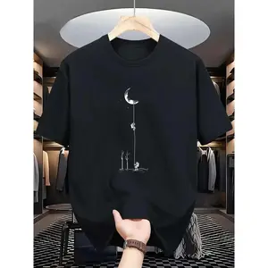 Mens Moon Landing Graphic T shirt Comfortable Stretchy Perfect for Outdoor Activities Casual Street Style Round Neck Tee