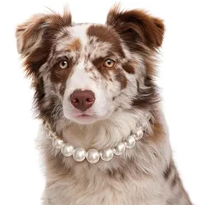Luxury Dog Pearl Necklace Jewelry Accessories with Stainless Steel Wire, Adjustable Elegant Pet Pearl Collar for Medium Large D