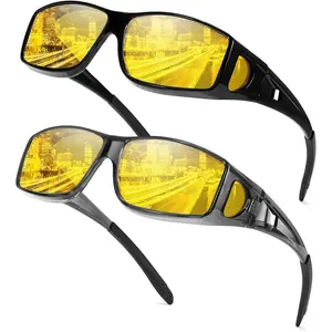 Night Vision Driving Fit Over Glasses for Women Men Yellow Lens Anti Glare Polarized Nighttime Glasses