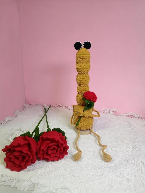 Marcus the Worm Plush: Handmade Crochet Amigurumi Toy Valentine's Day Gift for Lover