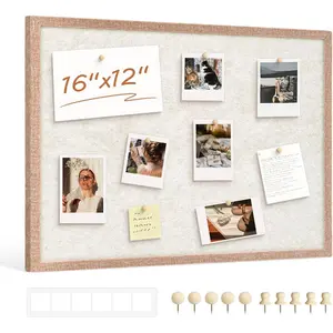 Felt Framed Bulletin Board 16'' x12'' 1PC Small Cork Boards for Walls Cute Lightweight Aesthetic Corkboard for Office Home Decor College Dorm Room Photo Display with 10 Pins, Beige