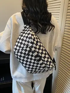 Fashionable Large Capacity Women's Chest Bag, Unique Chessboard Design Colorblock Multifunctional Waist Pack, Stylish and Spacious, Checkered Bum Bag