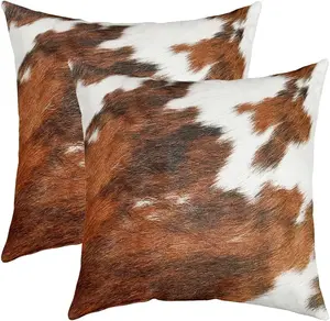 Cow Fur Printed Pillow Covers,Set of 2 Cowhide Throw Pillow Covers,Home Farmhouse Western Farm Animal Skin Cowboy White Brown Cushion Case