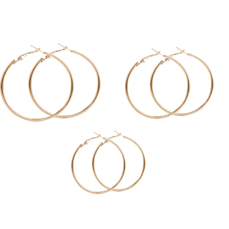AMICON Women's Brass 14K Gold-Plated Hypoallergenic Large Hoop Fashion Earrings - Stylish, Elegant, 3-Size (30mm/40mm/50mm) Triple Set, Birthday/Anniversary Gift for Women,sohochic