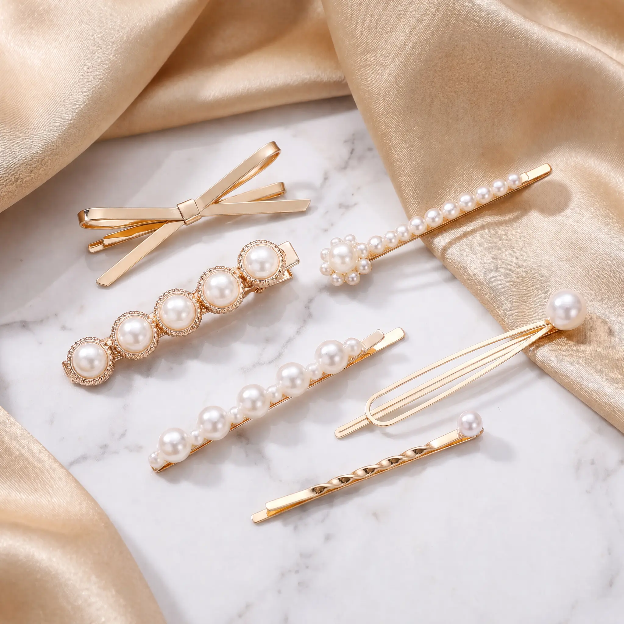 6 Pack Elegant Faux Pearl Hair Clips for Women & Girls, Gold Bobby Pins & Barrettes Set, Non-Slip Decorative Hair Pins, Fashion Hair Accessories for Party, Prom & Daily Wear Updo