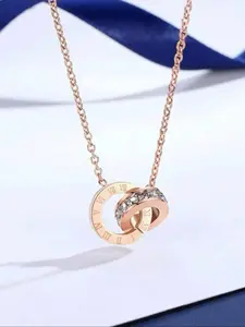 Women's Stainless Steel Pendant Necklace, Round Design with Roman Numerals Cubic Zirconia Detail, Elegant Jewelry Accessory for Women, Fashionable Jewelry Accessories