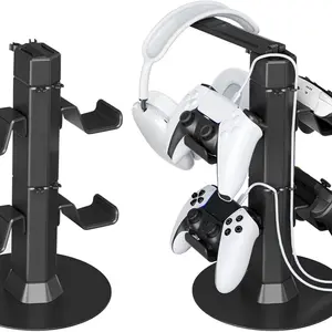 Gaming Controller & Headset Holder Stand for Desk, with Charger Cable Organizer Headphone Stand for PS5/ Xbox/ PS4/ Switch, Metal Base Controller Hook for Storage with 360° Rotatable Hanger