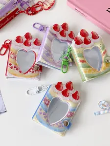 Cute Cartoon Strawberry Keychain Mini Album Card Holder, Large Headshot ID Photo Organizer, Student Idol Card Book, Girl Heart Design, Id Badge Holder, Photo Strip Holder