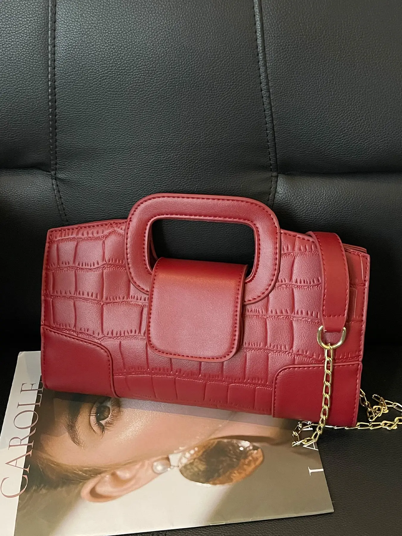 1pcValentine's Day Ladies' handbag shoulder bag, fashionable, simple, casual, retro solid color crocodile pattern chain strap design suitable for daily commuting, attending parties, elegant and versatile