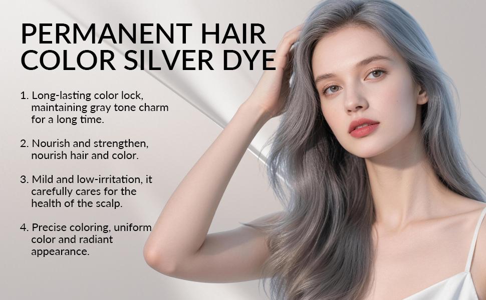 Silver Gray Hair Color Cream Smooth Shiny Hair Dye Long Lasting Gentle Formula Easy Use Voluminous Hair Look Hair Color Product