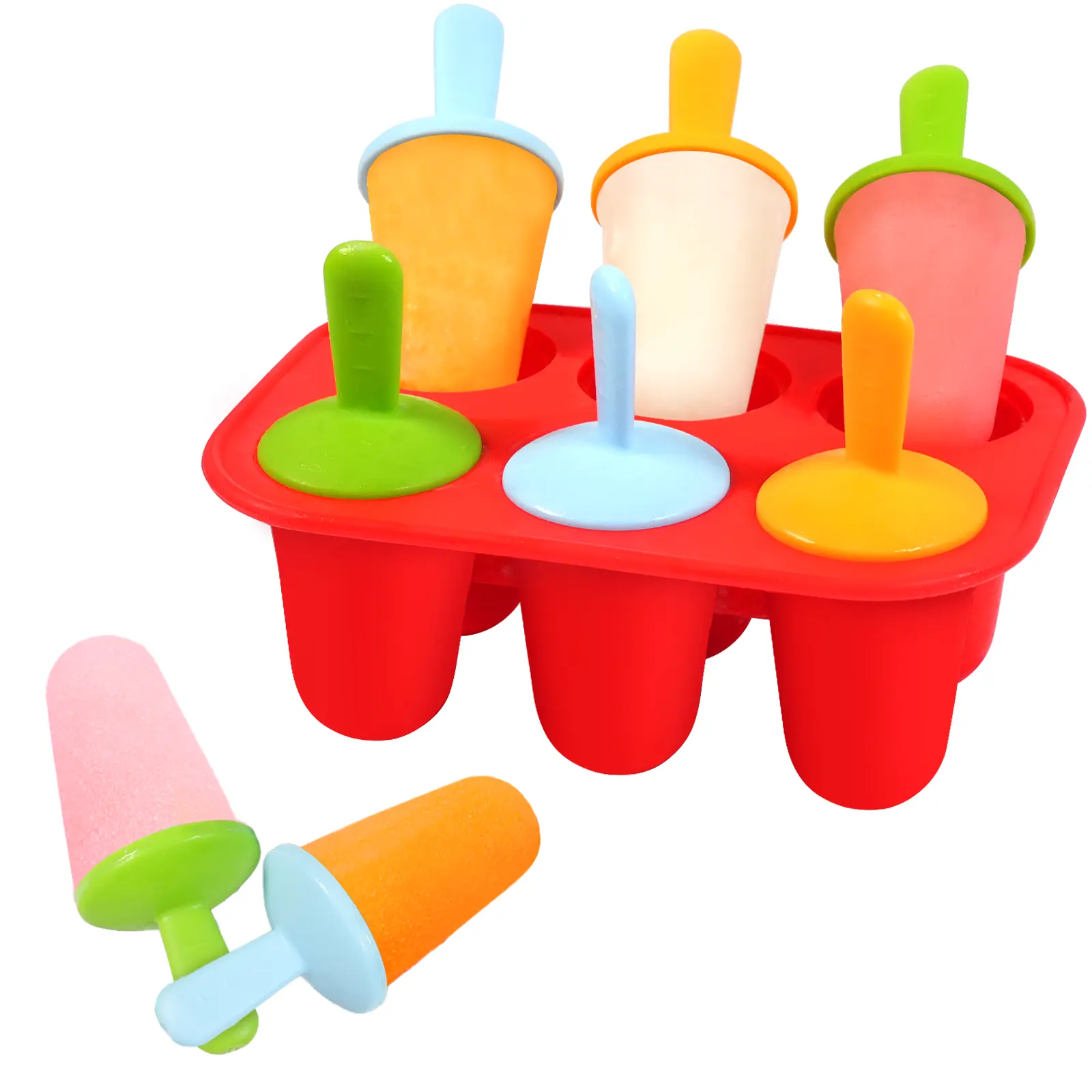 Summervibes WIBIMEN Kids Silicone Popsicle Mold Set | 6-Cavity, BPA-Free | 6 Reusable Sticks & Easy to Use | Perfect for Homemade Ice Pops Dessert Container