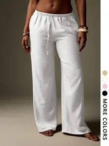 Women's Solid Color Tie Front Wide Leg Pants, Casual Comfy Trousers for Spring & Summer, Women's Bottoms for Daily Wear