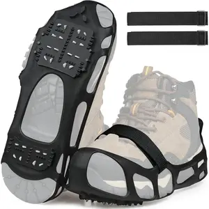 24 Spikes Anti Slip Ice Cleats Crampons, Ice Snow Grippers for Shoes and Hiking Boots, Suitable for Men Women Kids, Ideal for Winter Walking, Hiking, Fishing and Other Outdoor Activities
