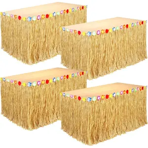 Pack of Table Skirts for Luau Party Decorations, Flower, 53.2" X 29.5" Grass Table Skirts for Summer Tropical Hawaiian Party Decorations, 4 Pack