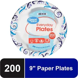 9 in 200 Count Everyday Strong Soak Proof, Microwave Safe, Disposable Paper Plates