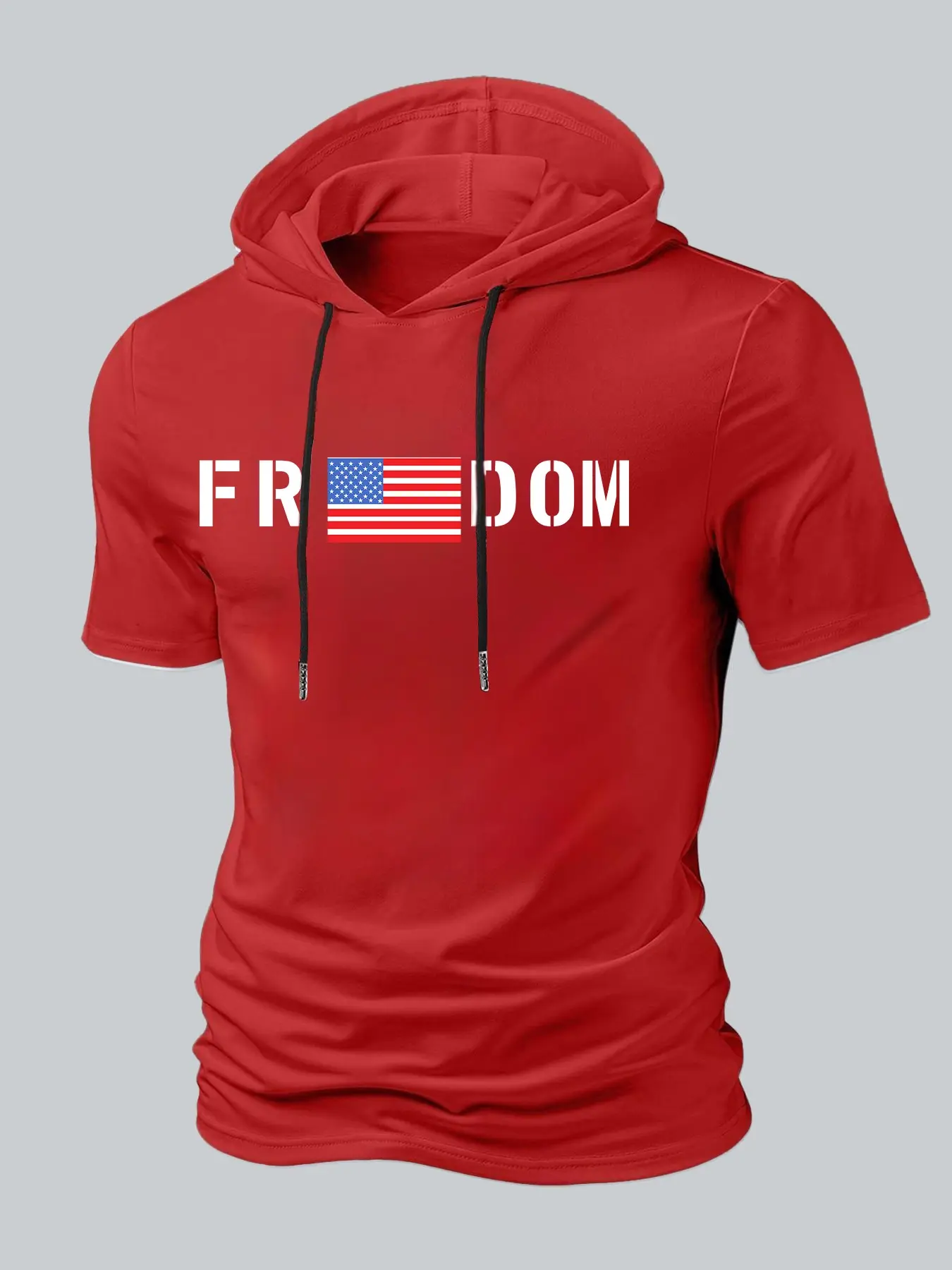 Men's "FREEDOM" American Flag Graphic Short Sleeve Hoodie T-Shirt (1-Pack), Patriotic Streetwear Style, Lightweight Breathable Hoodie, Soft Breathable Fabric, Casual Relaxed Fit, Ideal for 4th of July Celebrations, Memorial Day