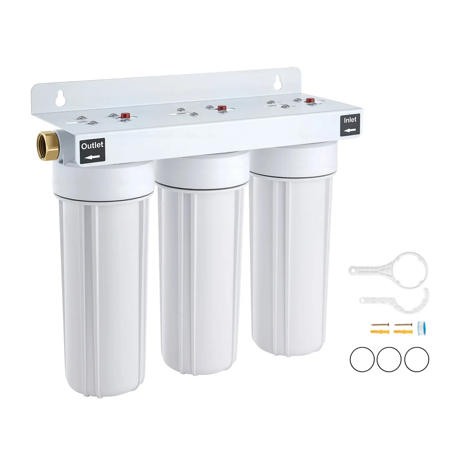 VEVOR RV Water Filter System, 5-Micron 3 Stage Premium RV Water Filtration System Replacement with Three Cartridges for RVs & Campers, Reduces Sediment, Chlorine, Certain Heavy Metals, Odors and More
