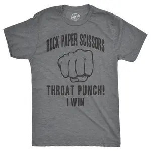 Mens Rock Paper Scissors Throat Punch T shirt Funny Sarcastic Hilarious Novelty Mens Funny T Shirts Cool Vintage Fashion T-Shirt Gift Classic Menswear Funny Sarcastic Short Sleeve Novelty Tees for Guys Dark Grey