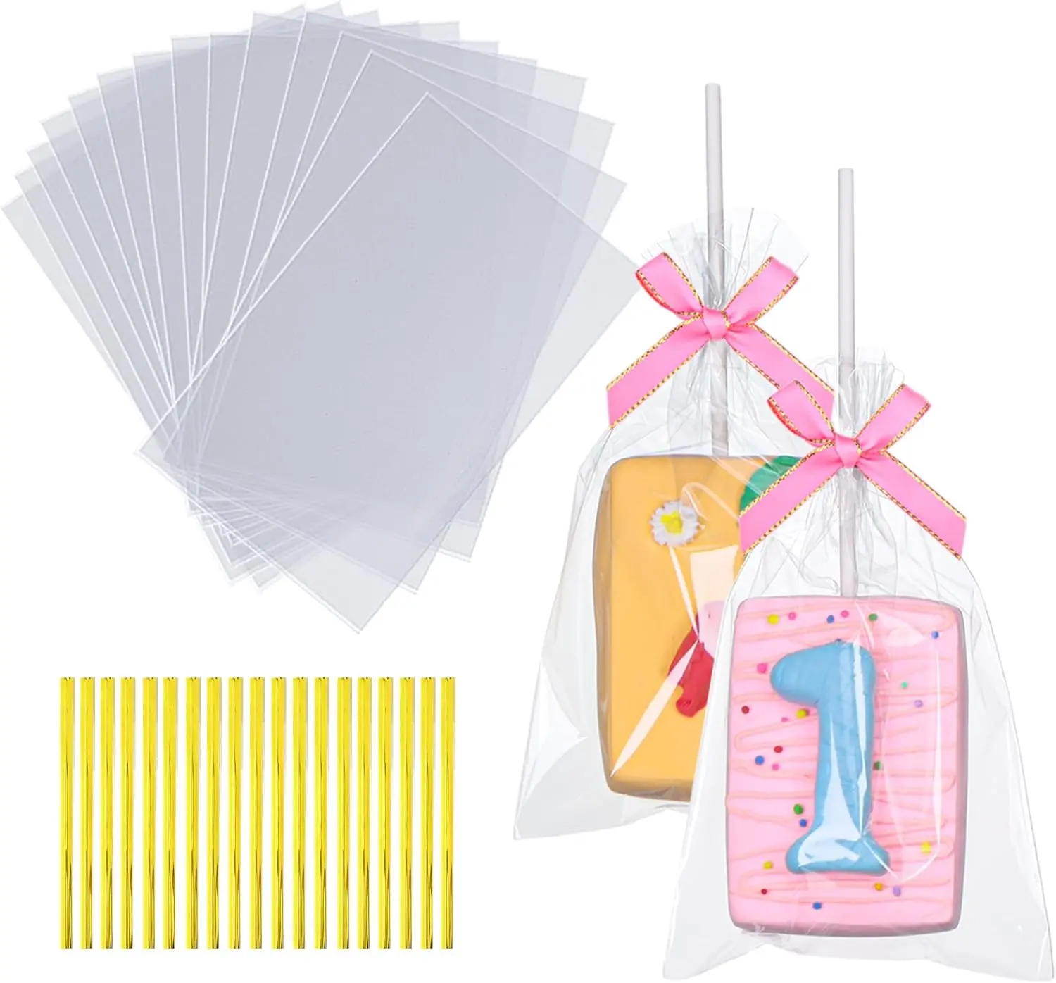 100 Pcs 4x6 Inch Clear Rice Krispie Treat Bags - Rice Kit Cakesicle Bags for Marshmallow, Macaron Pop, Candy, Apple Cookies, Cake Ore Pop Packaging (Individually Wrapped)
