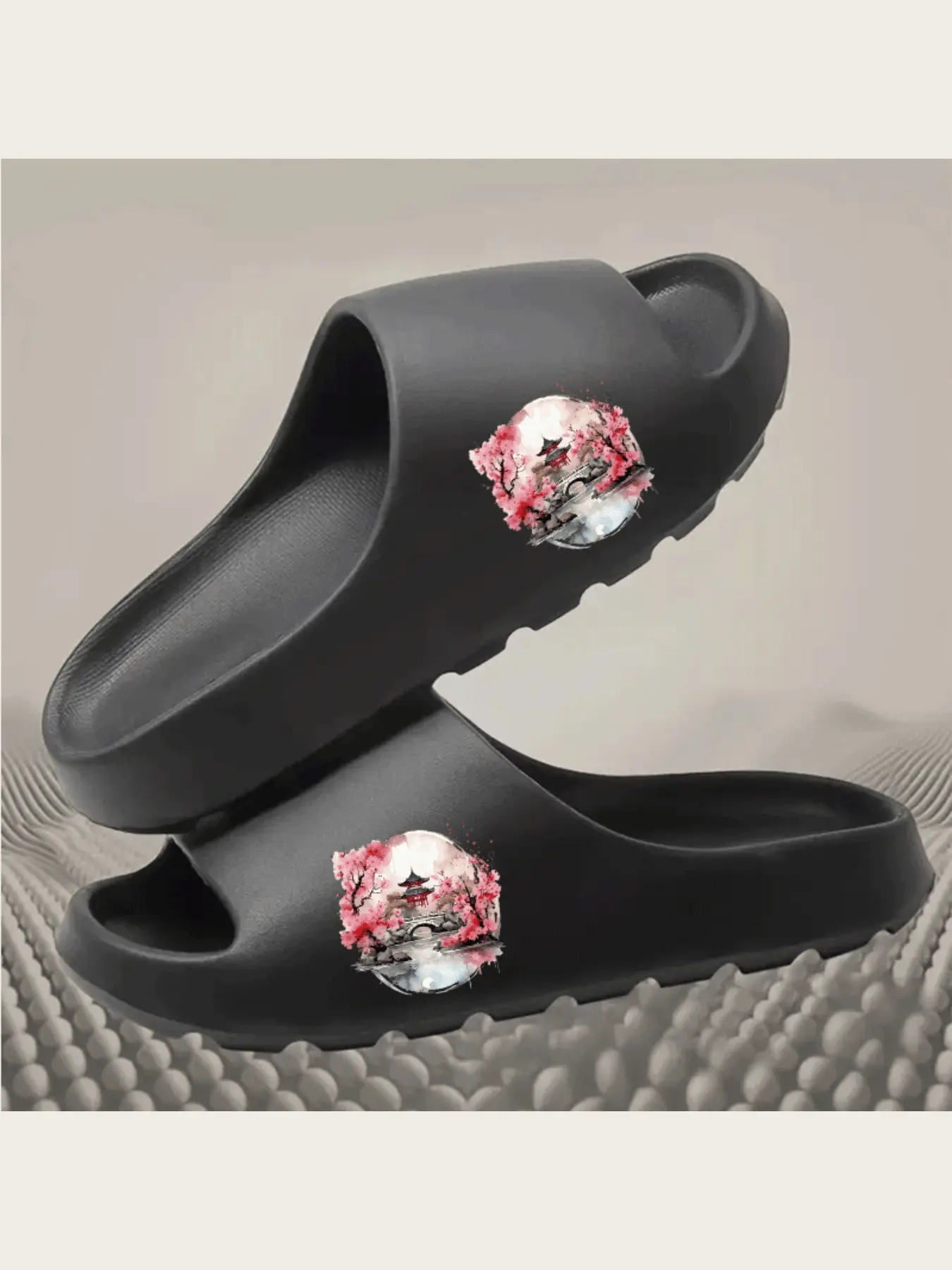Cherry Blossom Temple Bridge Watercolor Slippers Women Men Indoor Outdoor Comfortable Soft Non Slip Summer Spring Japanese Traditional Art Printed Footwear