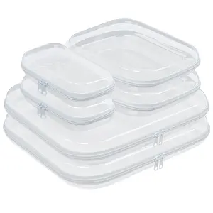 6 Pack Clear Hard Shell Zipper Case, Clear Zipper Pouches Waterproof Makeup Organizer & Travel Toiletry Bag, Diaper Bag Organizing Pouches, Plastic Pouch for Office Home Storage,