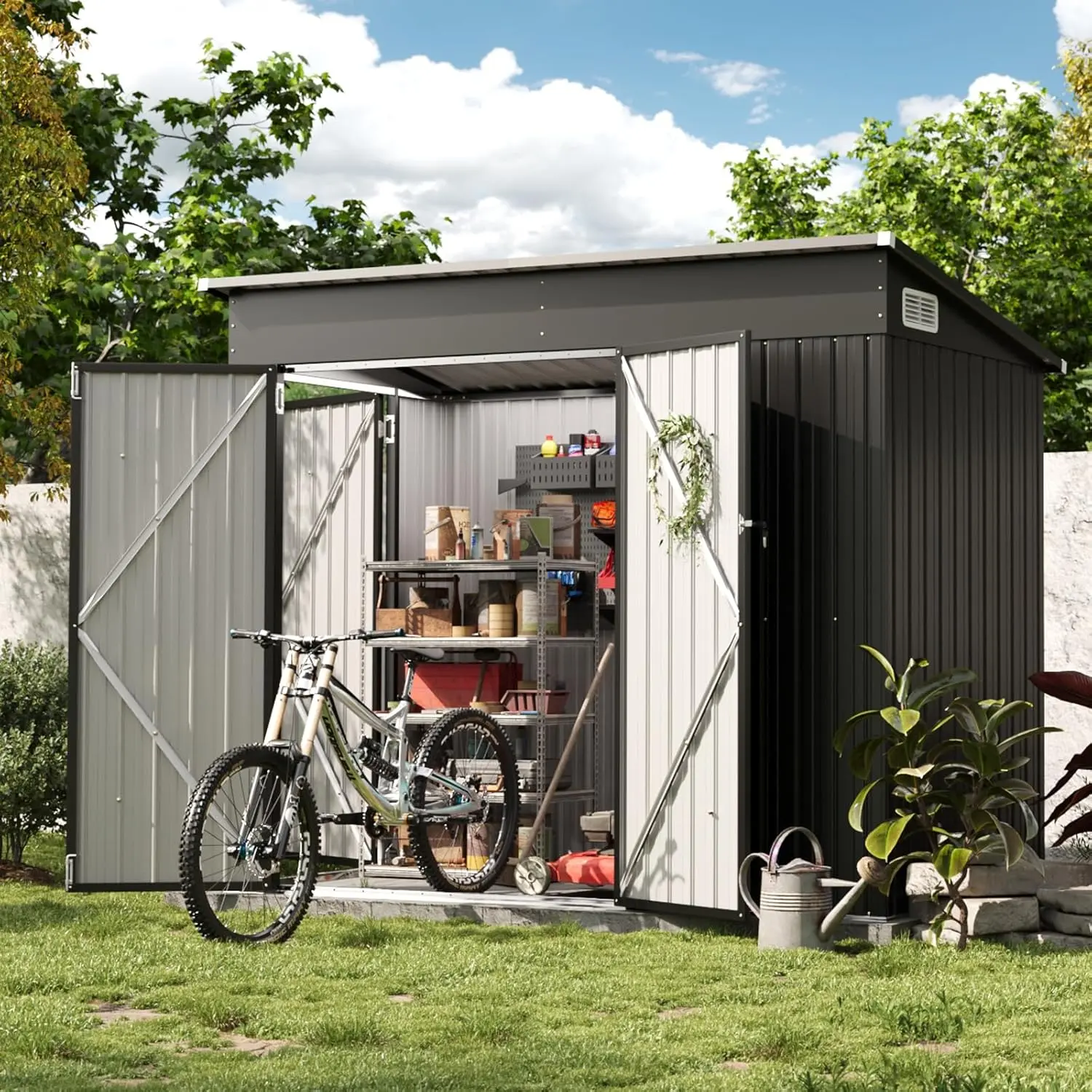 Aoxun 7.5'x4' Triple-Door Metal Storage Shed, Outdoor Secure