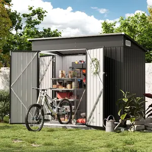 Aoxun 7.5'x4' Triple Door Shed Outdoor Storage Solution with Three Lockable Doors for Tools & Bicycles Black Finish Sloping Roof Metal Cabinet for Garden Backyards