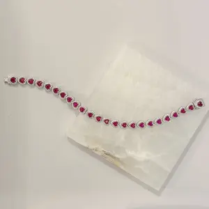 SILVER CRYSTAL PINK SAPPHIRE HEART TENNIS bracelet