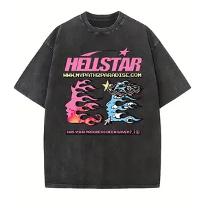 Vintage Washed Black "Hellstar My Path 2 Paradise" Graphic Oversized T-Shirt, Y2K/Edgy Streetwear Top for Men Women