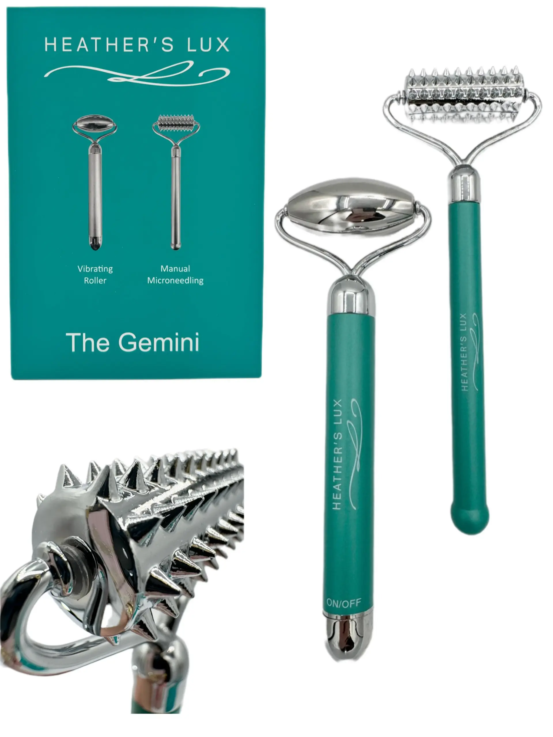 Heather's Lux The Gemini Face Massaging Tool, Vibrating Face Roller and Manual Massager Plus Matching Travel Bag, Promotes Rejuvenation, Fights Aging