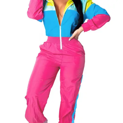 Women's Colorblock Zip Up Jumpsuit, Casual Fashion Comfy Jumpsuit for Daily Outdoor Wear, Ladies Clothes for Spring, Womenswear